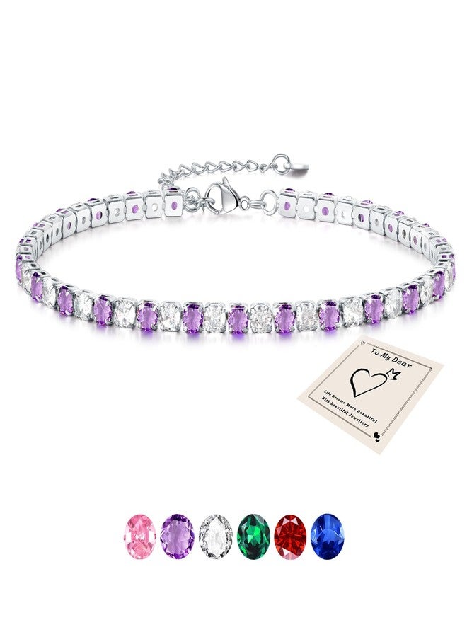 Sfoni Ankle Bracelet for Women, Adjustable Slider Anklet Sparkling Cubic Zirconia Summer Ankle Chain Anniversary Birthday Graduation Jewellery Gift for Women Men with Gift Card & Box, Purple Stone - Image 1